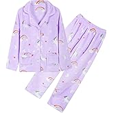 Umeyda Girls Fleece Pajamas Long Sleeve Flannel Button Down Sleepwear Kids Soft Fuzzy 2 Pieces Pjs Loungewear Sets