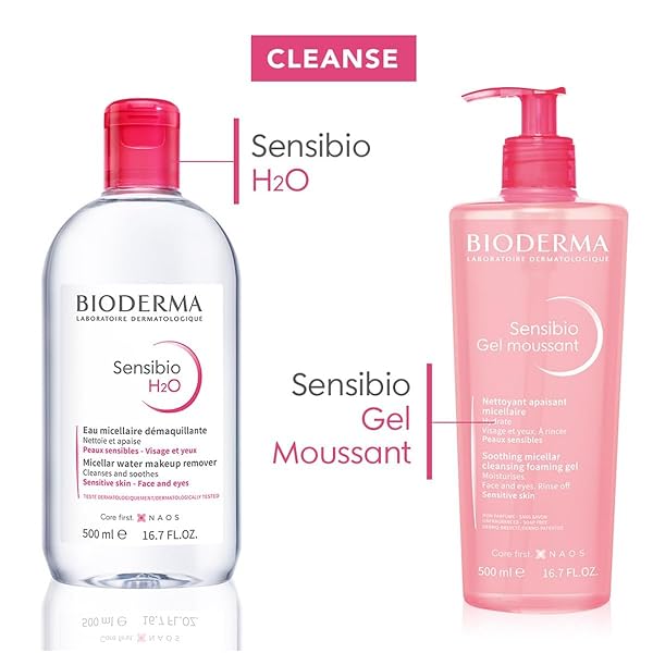 BIODERMA SENSIBIO H2O MICELLAR WATER, MAKEUP REMOVER CLEANSER, GENTLE FOR SKIN, FRAGRANCE-FREE & ALCOHOL-FREE, GENTLE FACE CLEANSER FOR SENSITIVE SKIN, 16.9 FL OZ
