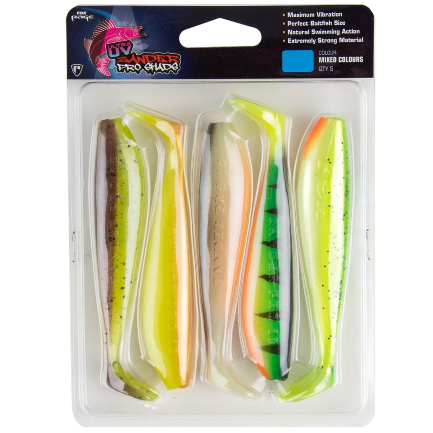 Fox Rage Zander Pro Shad 10 cm x 5 Mixed UV Colour Pack Rubber Fish Set