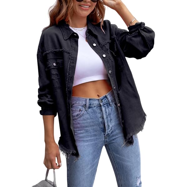 Womens Raw-Edges Denim Jacket at Amazon Women's Coats Shop