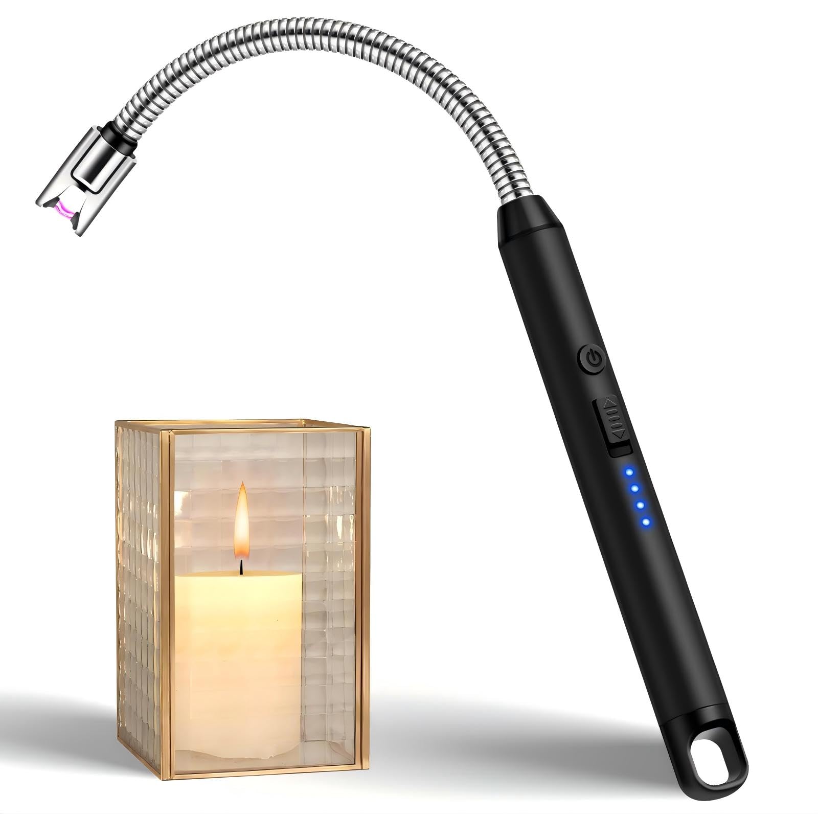 Candle Lighter, Electric USB C Rechargeable Lighter Flameless & Windproof, Long Reach Electronic Lighter with 360° Flexible Neck & LED Display for BBQ, Candles, Grill, Fireplace - Gifts for Mum Women
