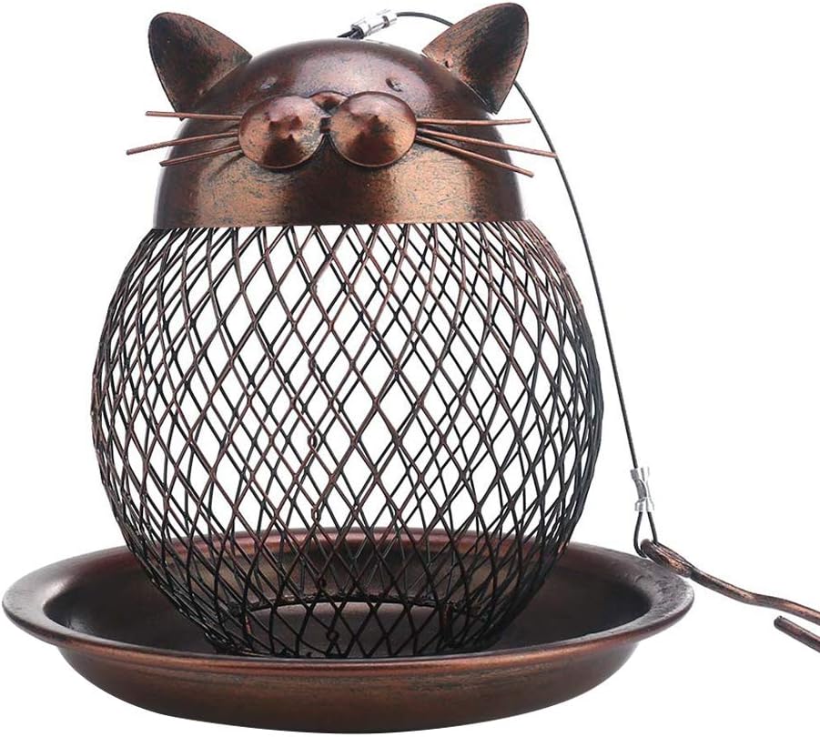 Outside Wild Bird Feeder, Heavy Duty Metal Frame Squirrel Proof Bird Feeders Hanging for Garden Yard Outdoor Decoration, Cute Cat Shaped