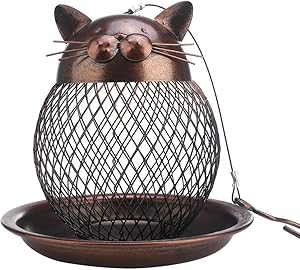 Outside Wild Bird Feeder, Heavy Duty Metal Frame Squirrel Proof Bird Feeders Hanging for Garden Yard Outdoor Decoration, Cute Cat Shaped