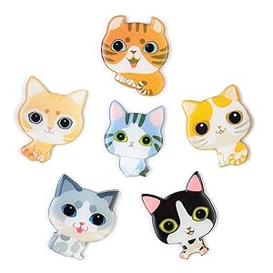 Cat Magnets for Refrigerator 6PCS Epoxy Resin Decorative Fridge Magnets Set Cute Funny Decoration Locker Kitchen Office Whiteboards etc Suitable for Kids Toddlers and Adults (Cartoon Cat)