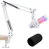For HyperX QuadCast S White Boom Arm - White Mic Arm Compatible with Hyper x QuadCast, Microphone Boom Arm with Pop Filter, Improve Sound Quality, Mic Boom Arm for Hyperx QuadCast by SUNMON