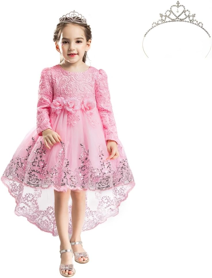 Elegant Long Sleeve Wedding Party Princess Gown Pageant Girl Long Dress
