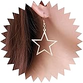 Allereyae Vintage Hollow Star Drop Earrings Star Dangle Earrings Gold Star Hook Earrings Open Star Earrings Jewelry for Women and Girls (Gold)