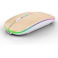 WREANU Wireless Bluetooth Mouse Rechargeable Laptop Mice with LED Lights Silent Slim Use(BT5.2 and 2.4G Portable USB) Dual Mode Computer Mouse for Laptop/iPad/Tablet/Apple/Computer/Mac (Gold)