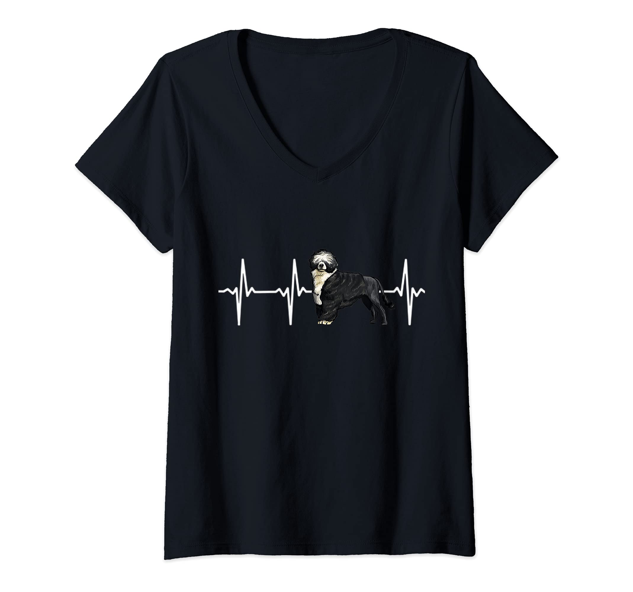 Womens Portuguese Water Dog Heartbeat Love My Dog V-Neck T-Shirt