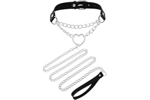Love Heart Chains Charms Black Leather Choker Necklace, 2 Pieces Collar and Leash Set for Pet Dogs Fashion Gift