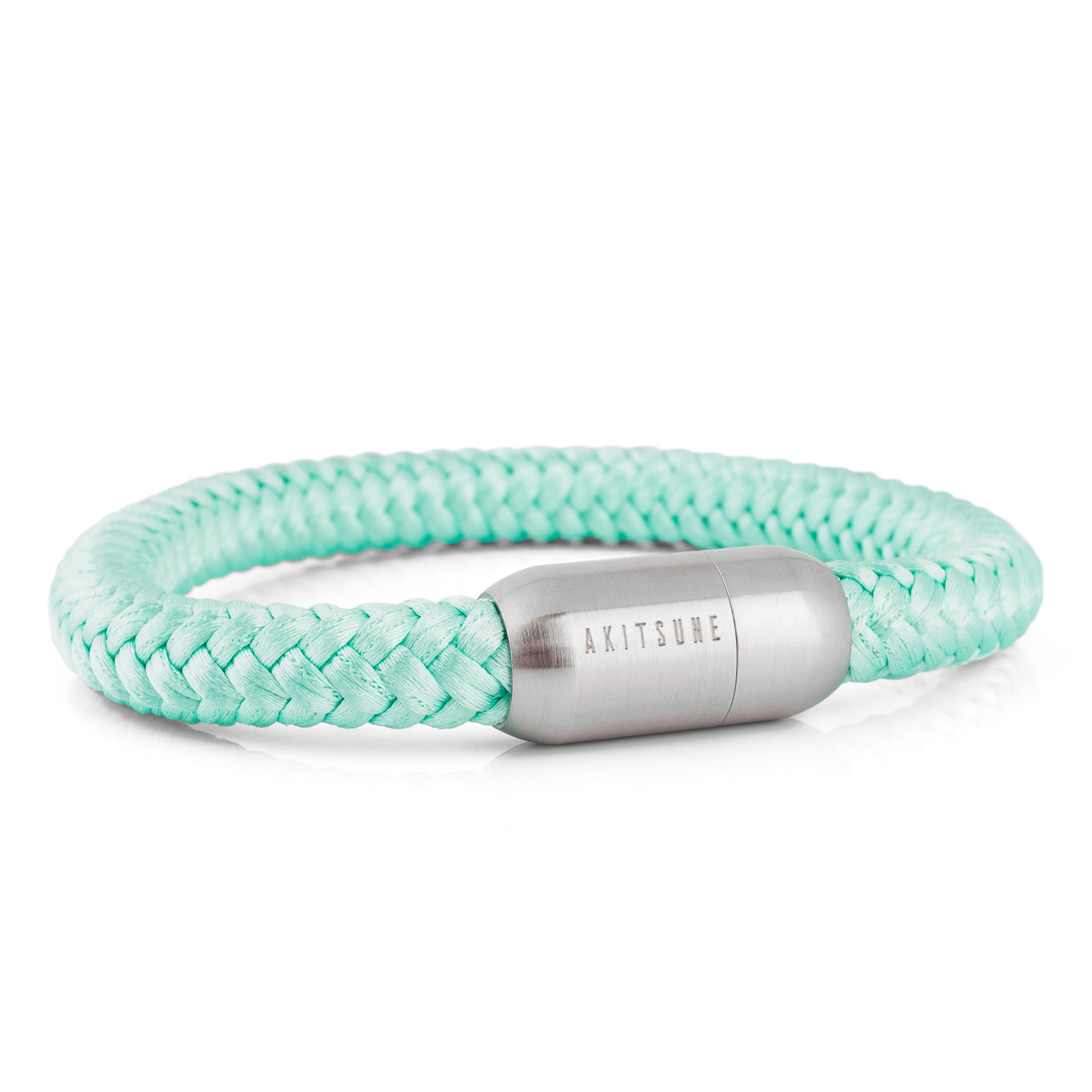 Akitsune Portus Nautical Rope Bracelet | Magnetic Capsule Closure Link Bangle Trinket Women Anchor Men Maritim - Matte Silver Mint Green 21cm
