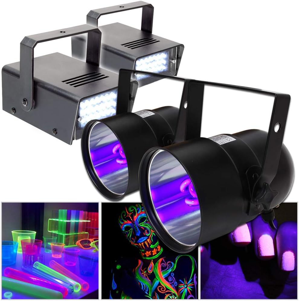 beamz LED Strobes UV Blacklight Par Light Set Pack DJ Disco Rave Party