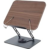 MNKXL Book Stand for Reading,360°Rotating Base Book Holder for Reading Hands Free,Cookbook Stand,Wooden Panel Aluminium Base