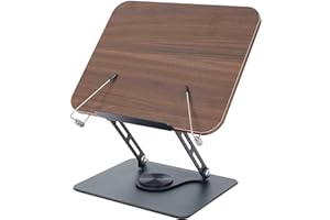 MNKXL Book Stand for Reading,360°Rotating Base Book Holder for Reading Hands Free,Cookbook Stand,Wooden Panel Aluminium Base Stand for Cookbook,Laptop,Textbook