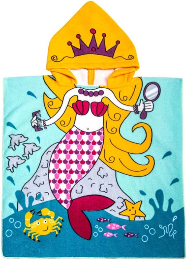 Hooded Towel for Girls 2 to 7 Years Old Kids Ultra Soft Cotton, Super Absorbent Use for Bath/Pool/Beach Times, Mermaid