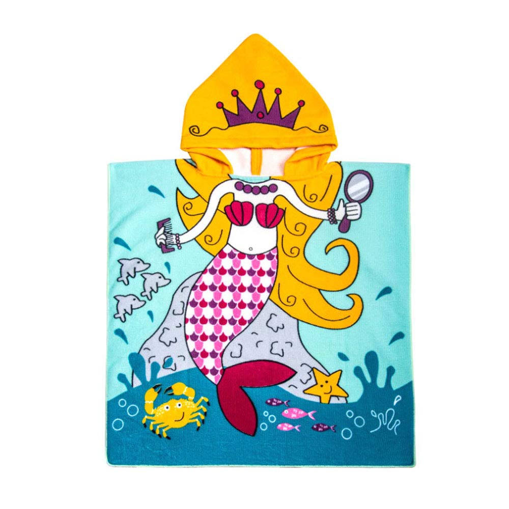Hooded Towel for Girls 2 to 7 Years Old Kids Ultra Soft Cotton, Super Absorbent Use for Bath/Pool/Beach Times, Mermaid