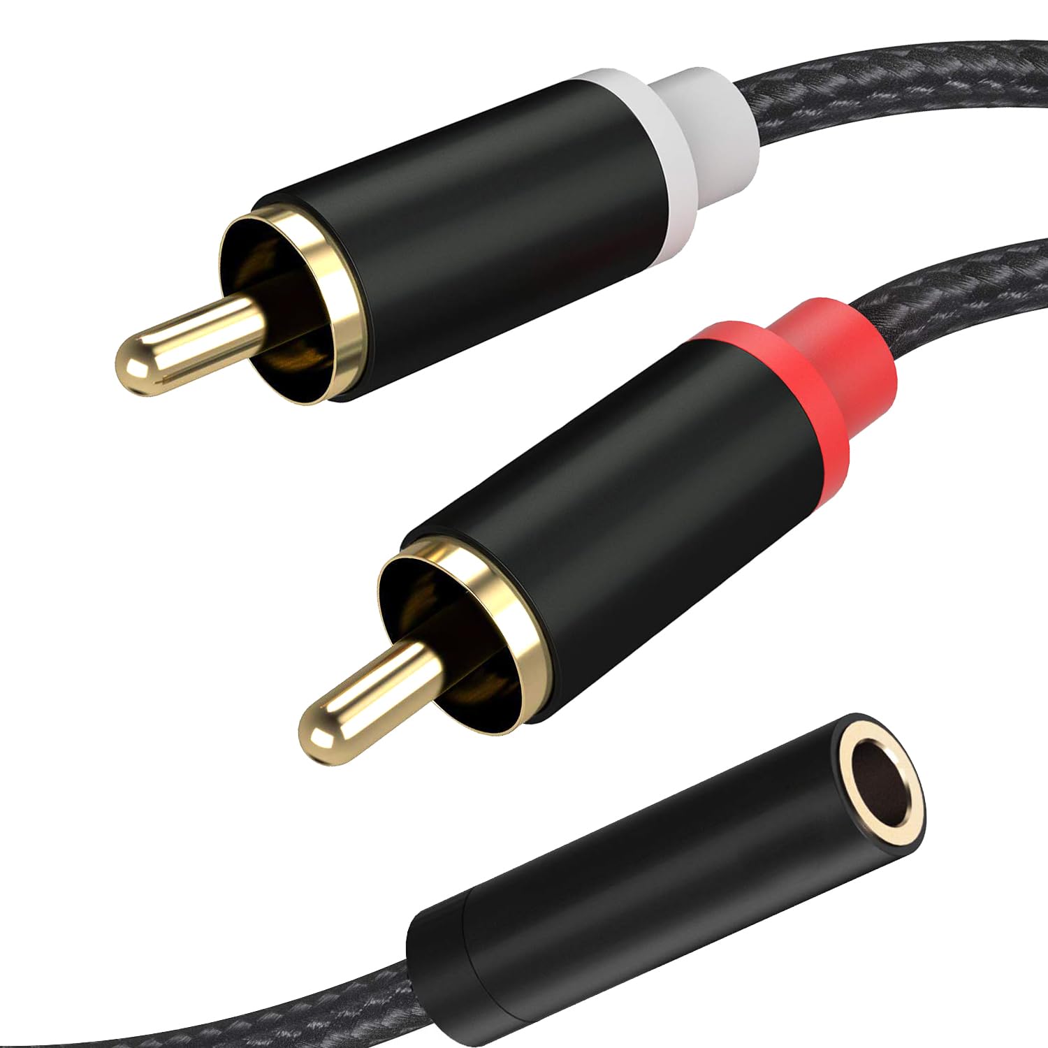 RULGOI RCA to 3.5mm Jack Adapter, Black, 3.5mm Male to 2 RCA Female, Short Cable, Ideal for Smartphone, Speaker, Amplifier, Turntable