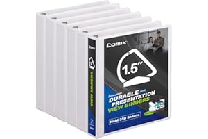 Comix Sturdy 1.5 Inch D-Ring Binders, 1.5'' 3 Ring Binder with Clear View Cover, 1-1/2 Inch Rings Holds 350 Sheets of 8.5" x 11" Paper, 6 Packs (White)