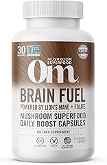 OM MUSHROOM SUPERFOOD Brain Fuel Mushroom Powder Capsules Superfood Supplement, 90 Count, 30 Days, Lion's Mane, Reishi Blend 