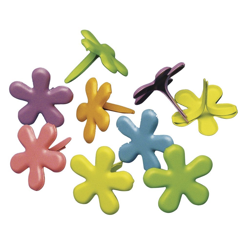 Rayher Mini Brads with Flower Design for Scrapbooking, Card Making and Crafting, Flower-Shaped Head Paper Fasteners, assorted colours, 12mm, 50 pieces, 7835549