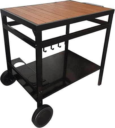 Beneffito Outdoor Barwagen Fur Grillplatte Aus Stahl Beistelltisch Mit Zwei Ebenen Obere Ablage Aus Holz Mit Flaschenhalter Und Utensilienhalter Schwarz Und Holz Amazon De Garten
