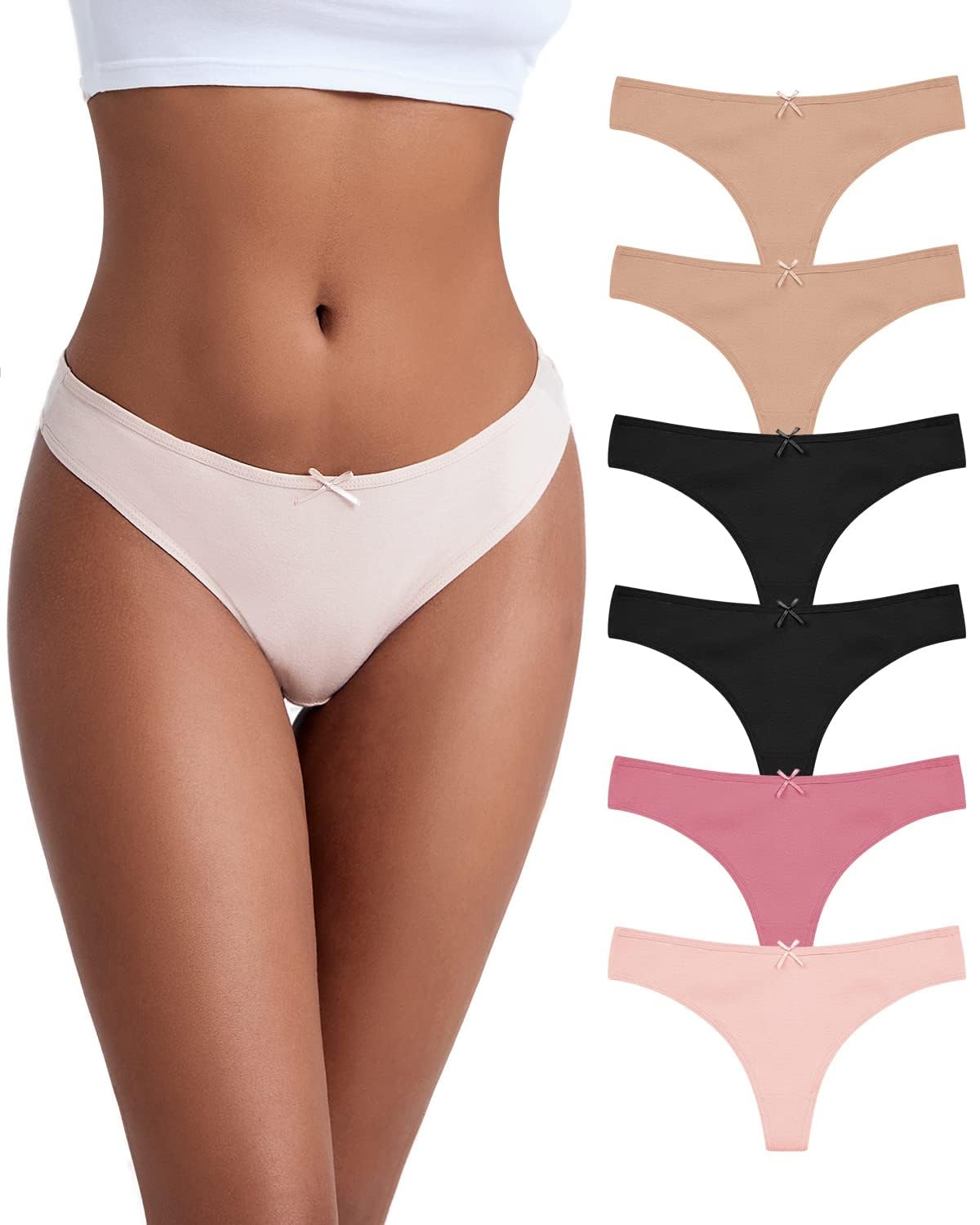 Photo 1 of Jo & Bette Thongs for Women - 6 Pack Bikini - Cotton Womens Thong Underwear Panties Breathable No show