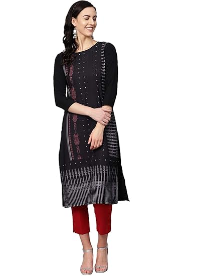 Crepe Printed Kurti(VPK1758_Black_Free Size)