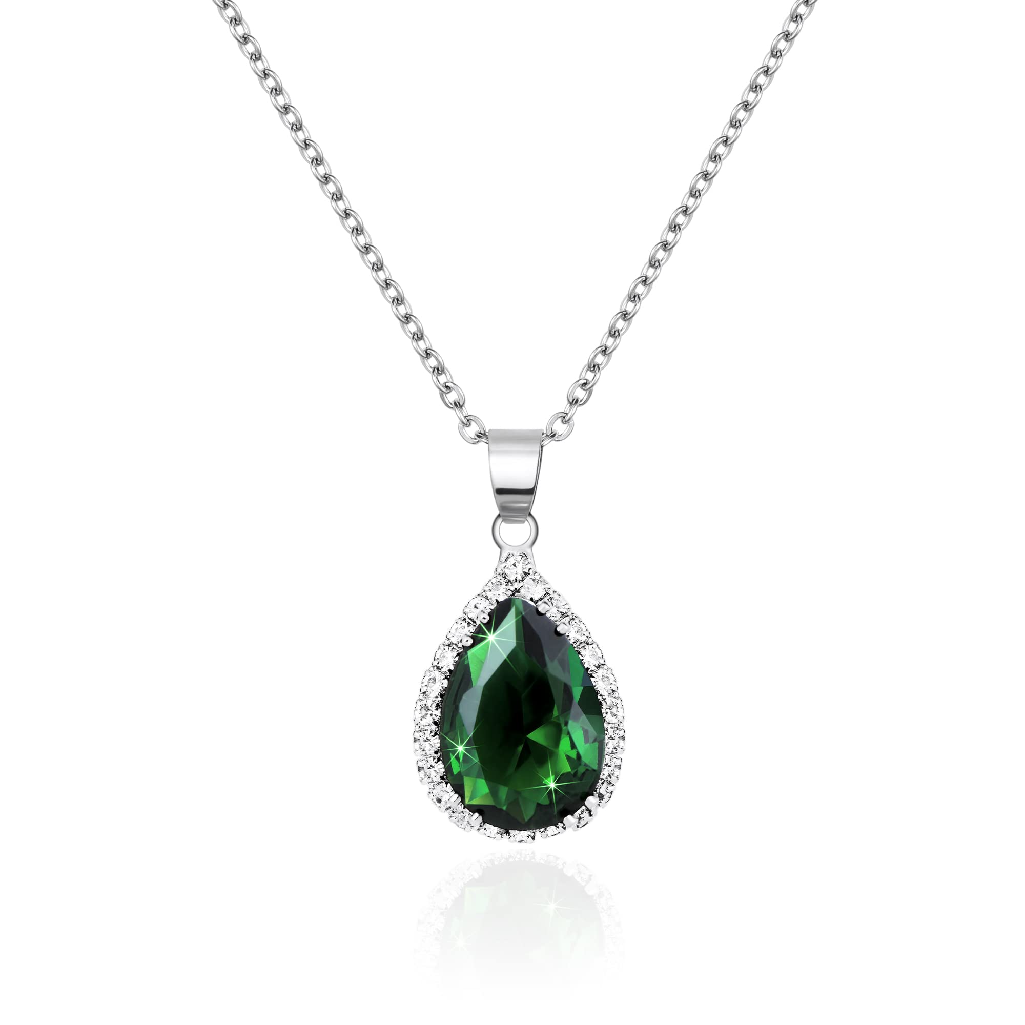 Linawe Emerald Green Crystal Silver Necklace for