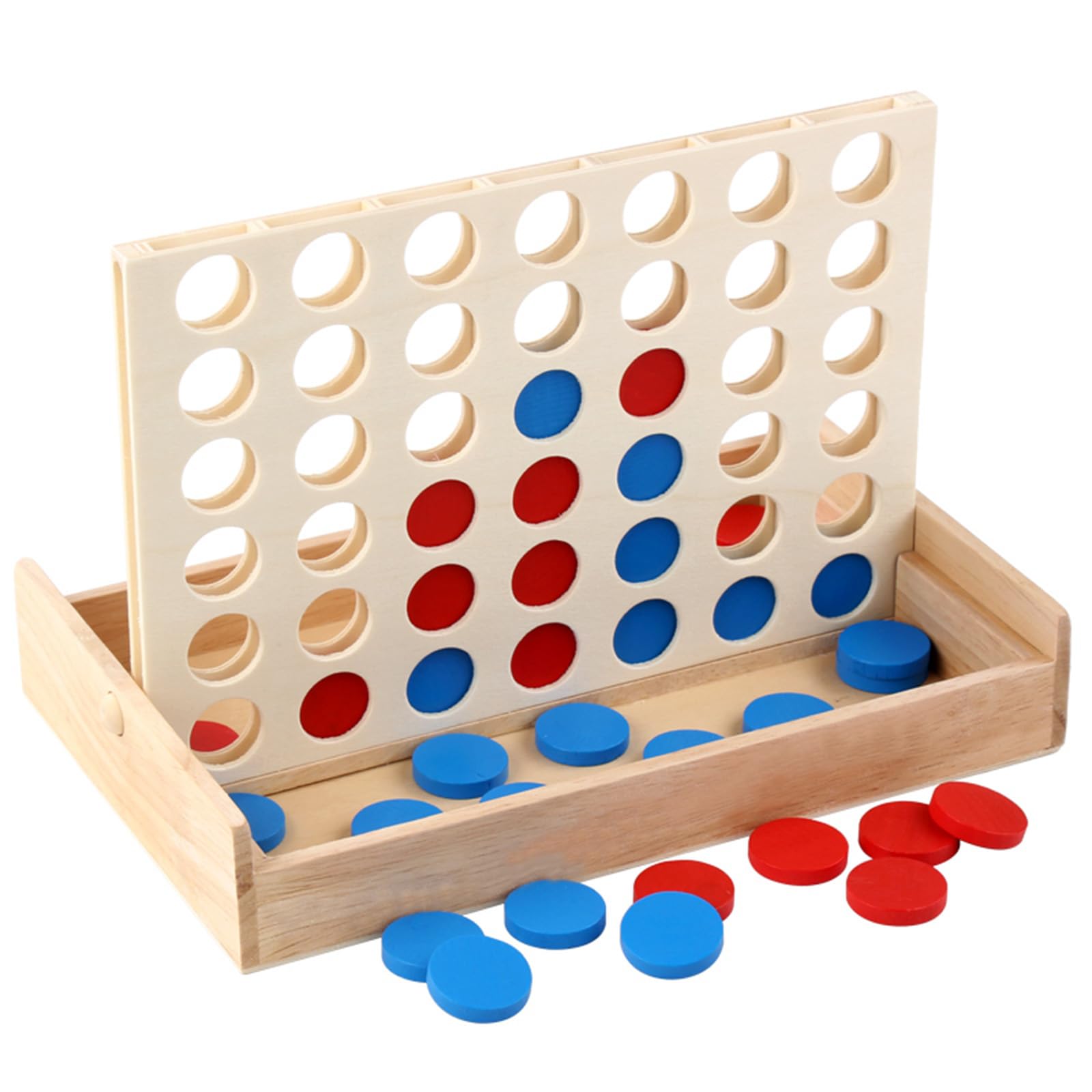 ZUNIPLEX Wooden 4 in a Row Game,Four Wins Classic,4 Wins Travelling Game,Educational toy for children,Strategy game for children from 3 4 5 6 7 8