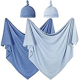 OWLOWLA 2Pack Newborn Swaddle Blanket with Hat Set Baby Wrap Swaddle Receiving Blanket Boys Girls