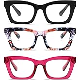 Hubeye Oprah Style Reading Glasses for Women Men Blue Light Blocking Computer Square Readers with Spring Hinge