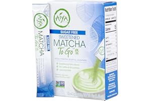 AIYA SINCE 1888 Aiya Sugar-Free Sweetened Matcha To Go Sticks - Stevia Sweetened Packets, Premium Japanese Matcha Powder, Gluten-Free - 10 Single-Serving Sticks
