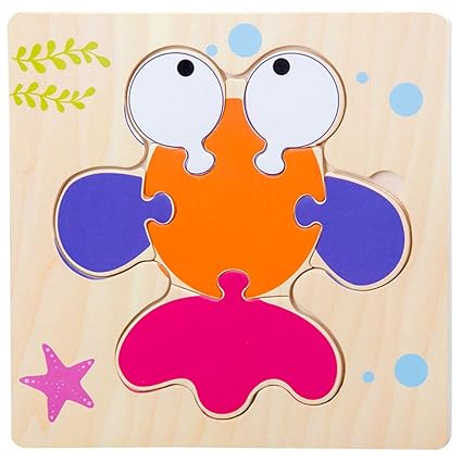 Leoie Baby Toys Wooden Puzzle Cute Cartoon Animal Intelligence Kids Educational Brain Teaser Tangram Children Jigsaw Gifts Goldfish