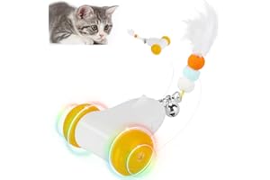 PETTOM Interactive Cat Toys for Indoor Cats, 2 Speeds with Colorful LED Light, Run Irregularly, USB Rechargeable Automatic Moving Indoor Cat Toys Adult with 3 Feather Accessories, Kitten Toys