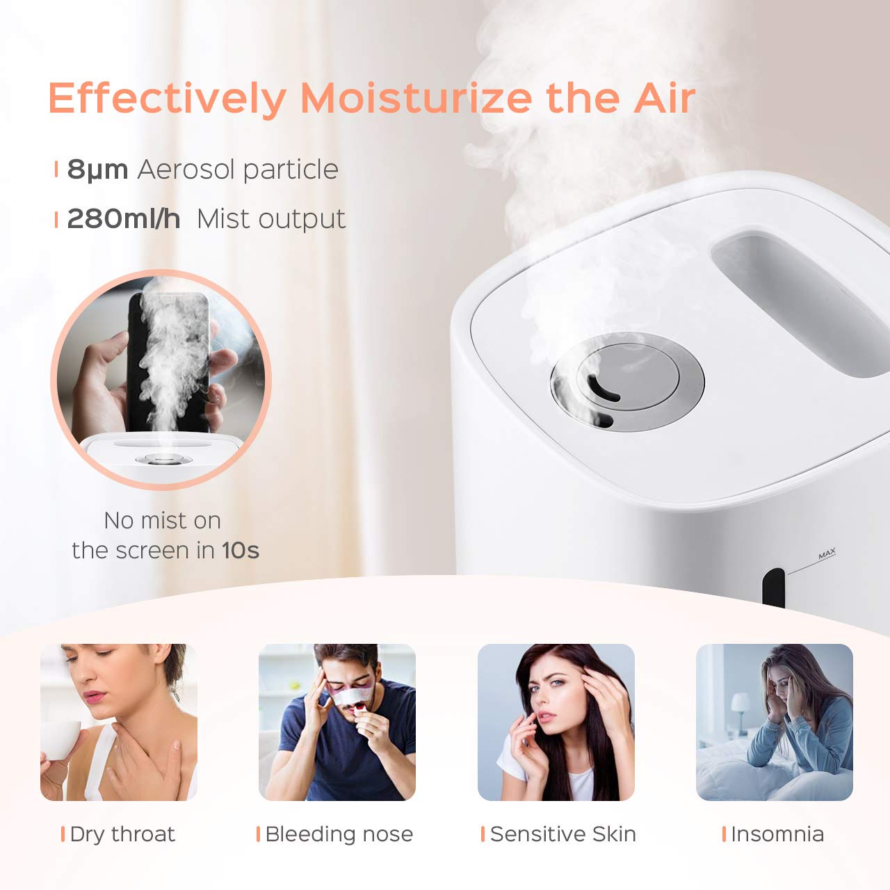 Homasy Top Fill Cool Mist Humidifier, 4.5L Ultrasonic Humidifiers for