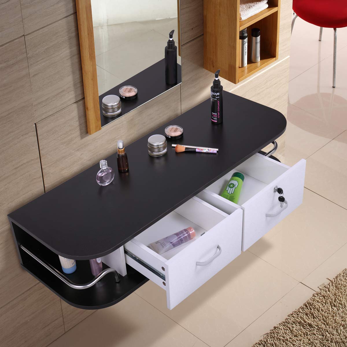 JAXPETY Classic Salon Wall Mount Styling Station Barber Beauty Salon Spa Locking Cabinet (Black+ White): Beauty