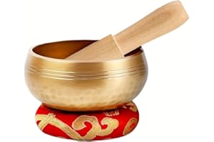 1 Set Tibetan Singing Bowl Set - Authentic Hand-Adjusted Music Bowl with Cushion & Wooden Mallet - Ideal for Yoga, Relaxation