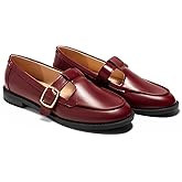Coutgo Womens Slip On Loafers T-Strap Closed Round Toe Flats Comfortable Work Business Dress Shoes,Wine Red,Size 9.5