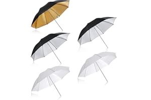 CanadianStudio Studio Photo Photography Set of 5 Black/Silver Reflective Translucent Umbrellas