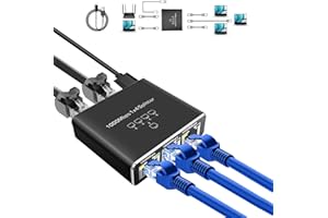 Pushua Gigabit Ethernet Splitter 1 to 4 High Speed [4 Devices Simultaneously Networking], Internet Splitter 1000Mbps, LAN Splitter with USB Power Cable, RJ45 Splitter for Cat5/5e/6/7/8 Cable