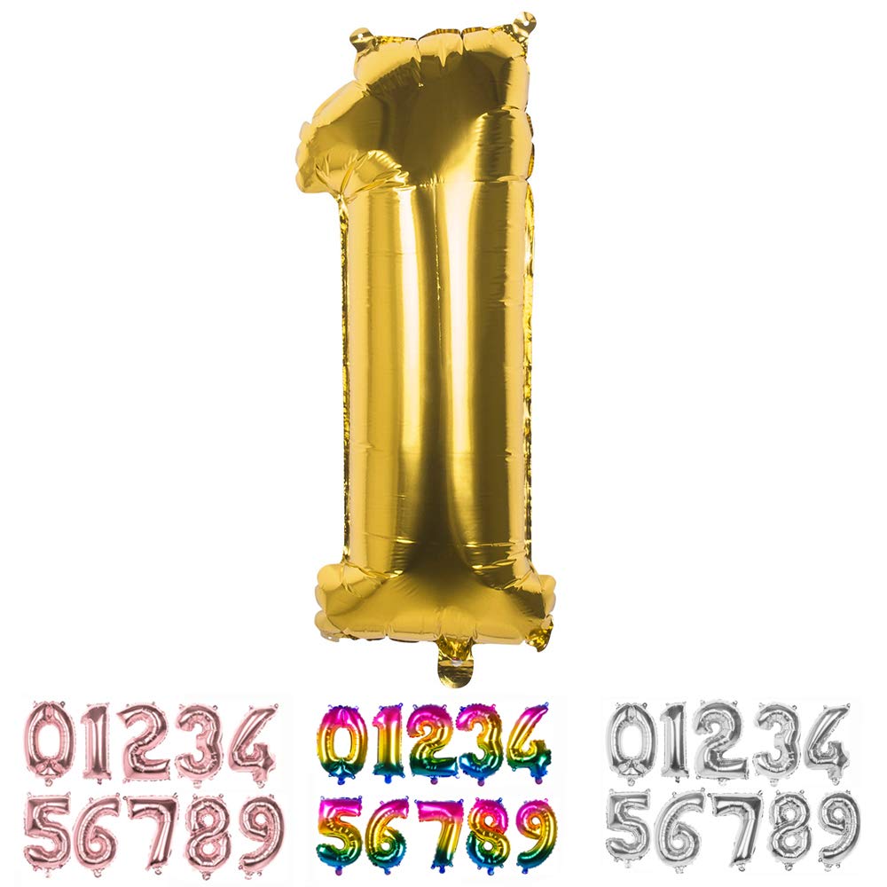 Boland - Mylar Balloon Number '1' (36 cm), Gold, Colour Gold, 36 cm, 22001