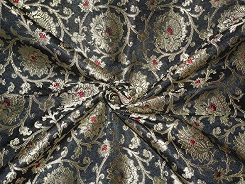 HEAVY SILK BROCADE BLACK, RED X METALLIC GOLD COLOR 36" BY THE YARD - Hobbies,Home decor,Sewing,Fashion,Doll Dress,Furnishing,Interior.