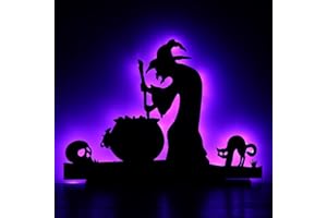 RoseCraft Halloween Decorations, Black Wooden Witch Tabletop Decoration Sign with Lights, for Halloween Home Farmhouse Indoor Party Decor.