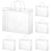 woric 6 Pack Large Clear Gift Bags with Handle, 11.8"X3.9"x9.8" Plastic Valentine's Day Bags Shopping Bag for Small Business Gifts Party Favors