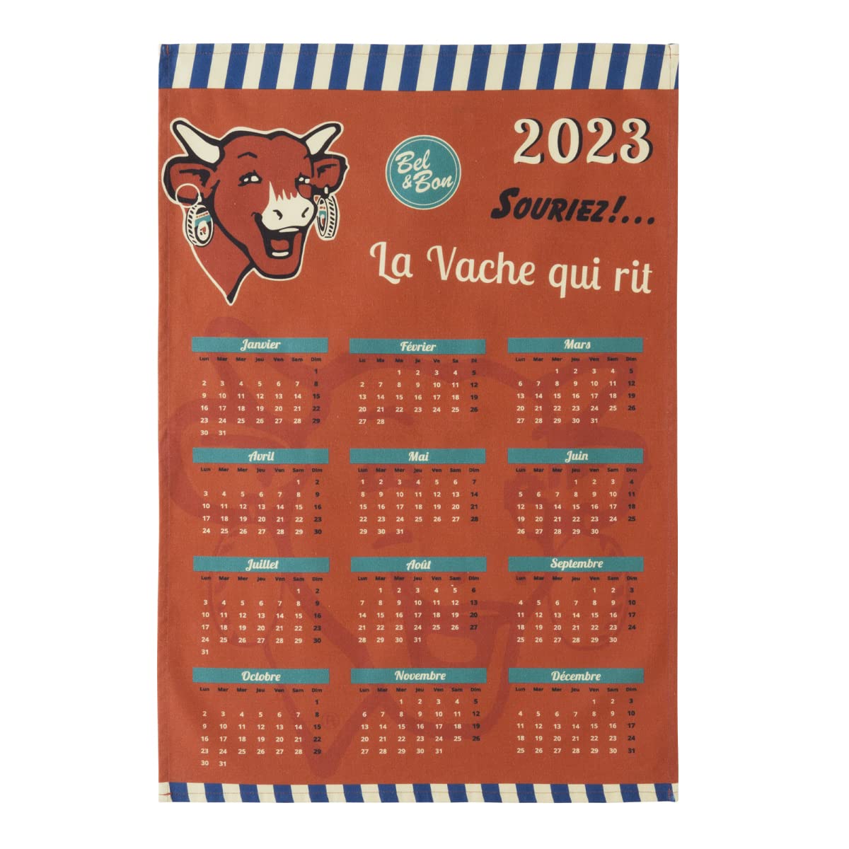 Printed Cotton Tea Towel, Laughing Cow Calendar