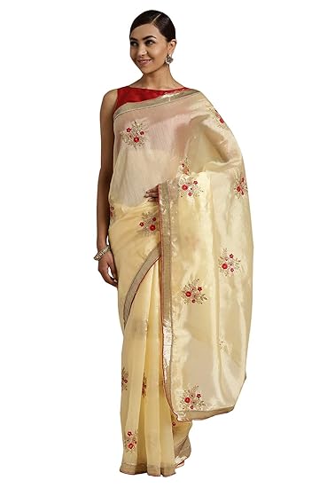 Chanderi Cream Embellished Womens Saree With Lace
