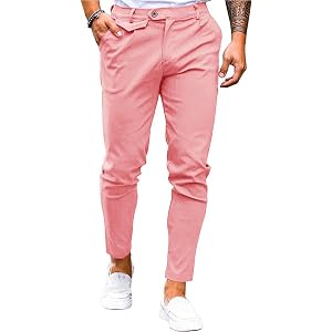 Runcati Mens Slim Fit Dress Pants Stretch Cotton Chino Casual Slacks | Tapered Skinny Trousers, Flat Front Design, Stretch Co