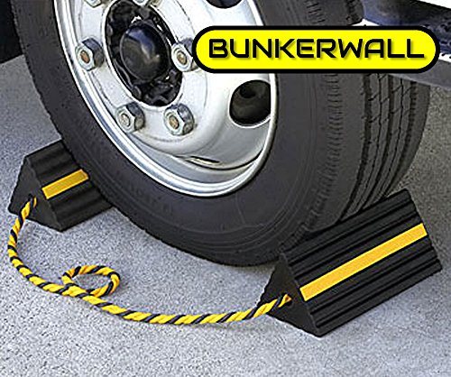 Industrial Rubber Wheel Chock Blocks with Rope 9.6" Wide, 5" High by BUNKERWALL BW3431