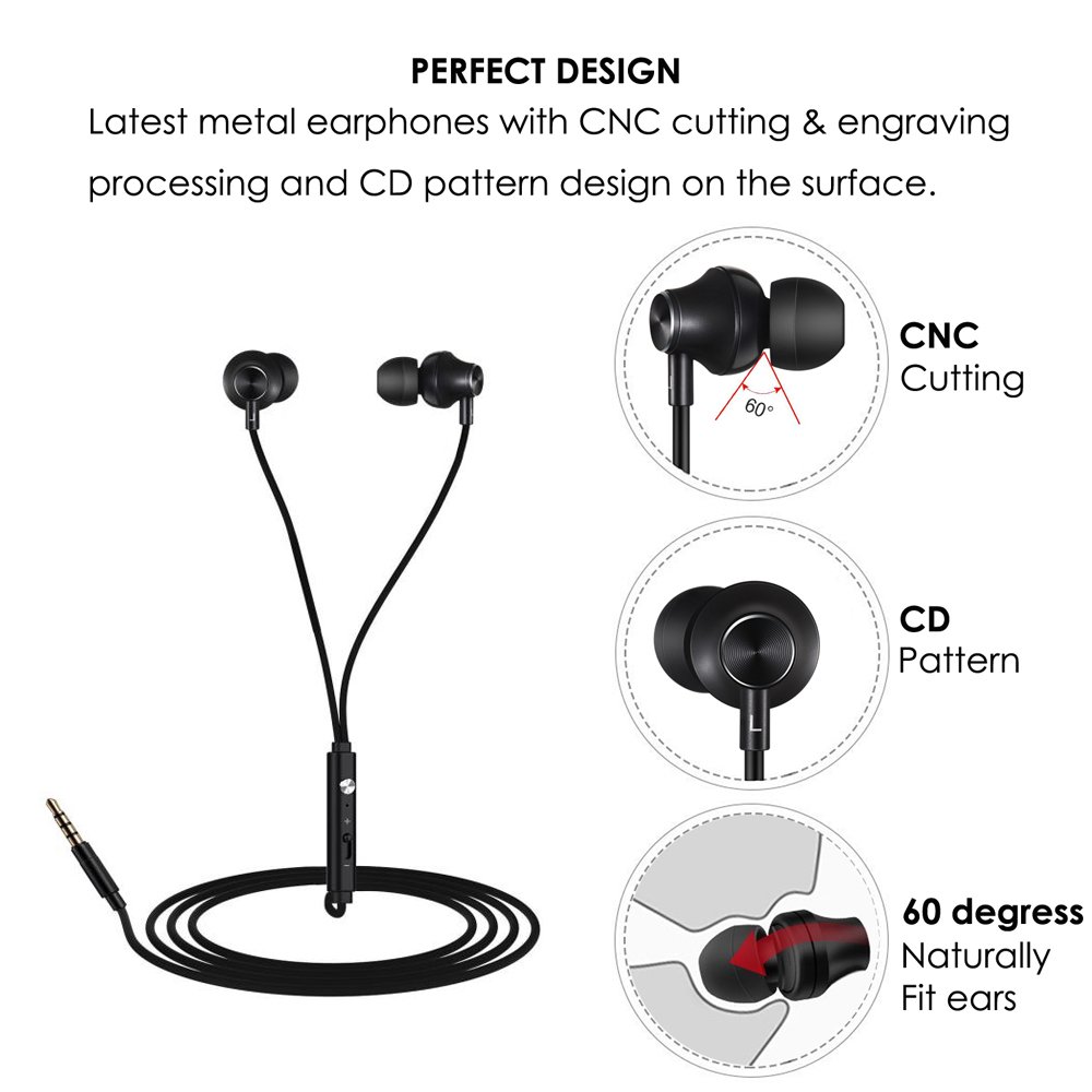 In-Ear Headphones Earbuds, XBRN Noise Isolation Headsets Heavy Bass Earphones with Microphone for Apple iPhone iPod iPad Samsung Galaxy LG HTC. (Black)