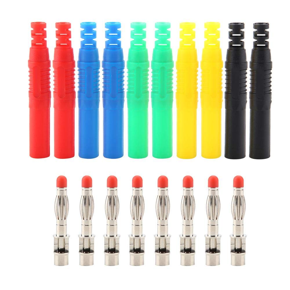 10Pcs 4mm Multimeter Test Leads Probes, DIY Welding Copper Banana Plugs with PA Nylon Insulated Safety Seal Protection, Solder Cable Male Connector Adapters 5 Pairs